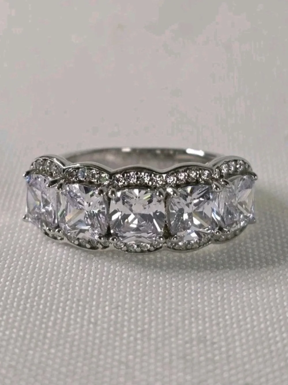 Italo 5 Stone White Sapphire Ring 925 Sterling Silver Size 6.5 New in Box